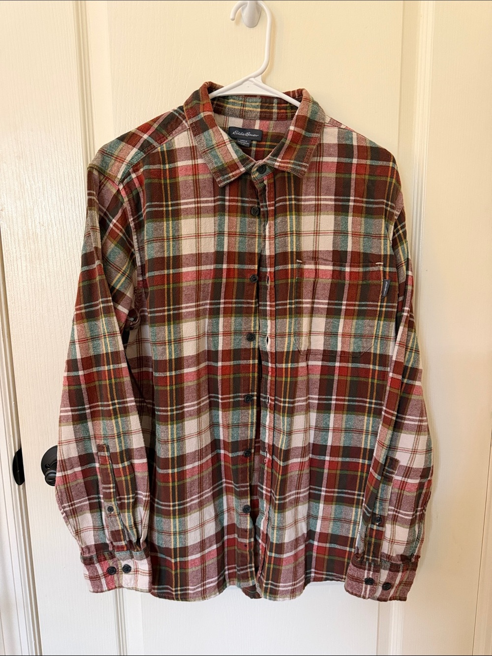 Eddie Bauer Red and Brown Plaid Button-Down Shirt